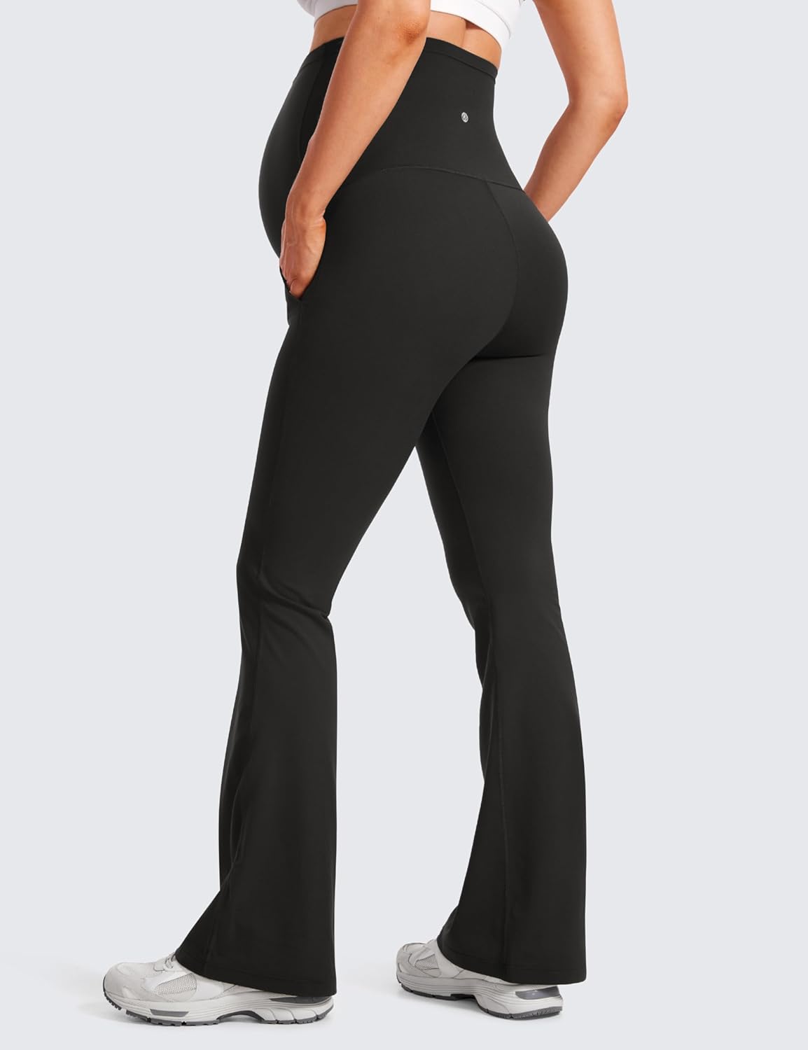 Women Butterluxe Maternity Flare Leggings with Pockets 31" - Workout Active Yoga Pregnancy Pants over the Belly Soft