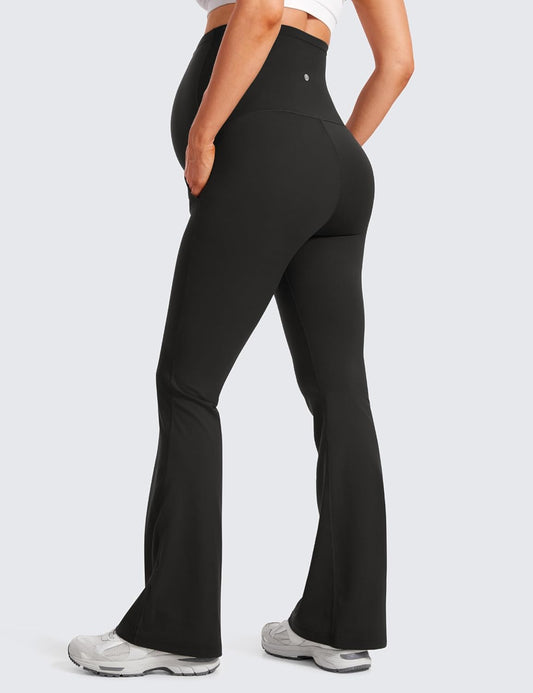 Women Butterluxe Maternity Flare Leggings with Pockets 31" - Workout Active Yoga Pregnancy Pants over the Belly Soft