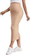Women'S Maternity Adjustable High Waist Ribbed Knit Split Hem Midi Pencil Skirt