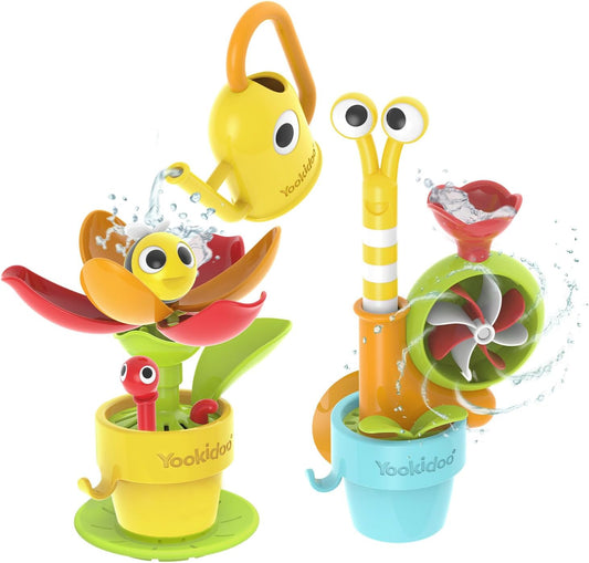 Toddler Baby Bath Toy (Ages 1-3) Garden Adventure Set Bundle: Snail & Flower with Watering Can (Mold Free) Attach to Any Tub, Shower Fun for Bath Time - Great for Boys , Girls & Kids