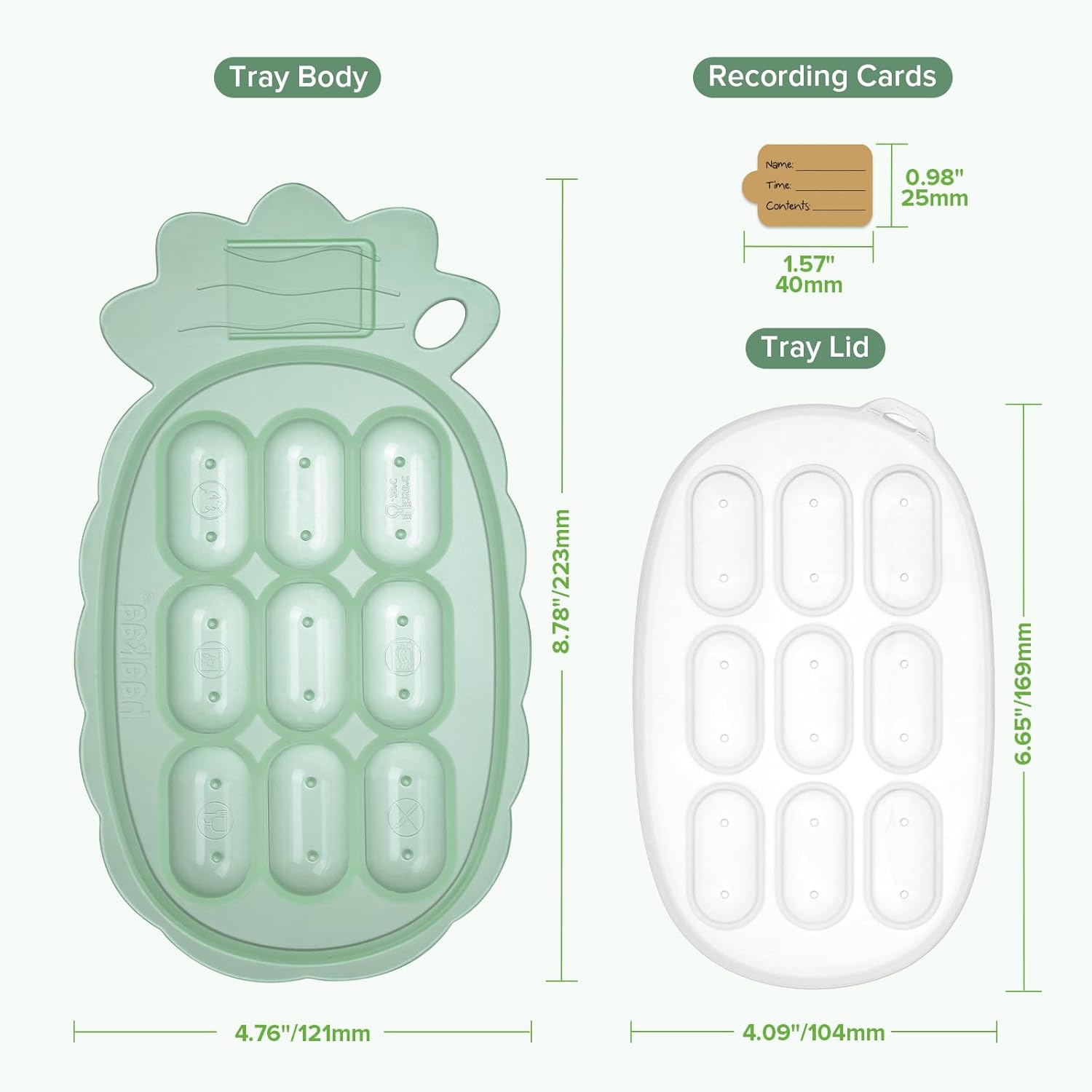 Silicone Nibble Tray- Breastmilk Popsicle Mold - Baby Fresh Food Freezer Feeder -Teethed Ice Cube Tray - Baby Self Feeding Led Weaning Plate -4M+ Baby - Pea Green