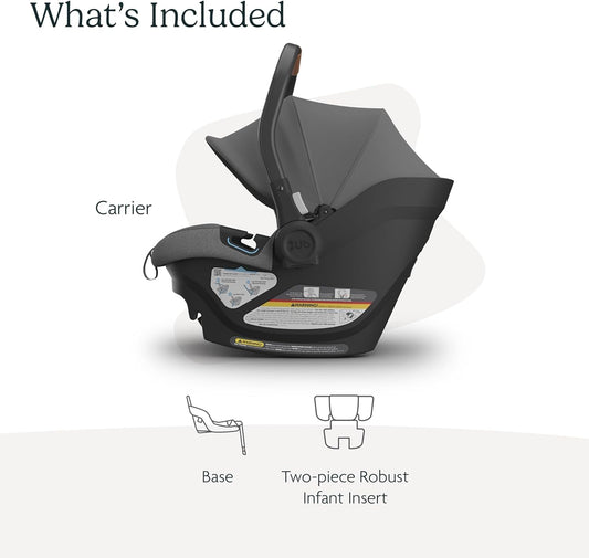 Aria Lightweight Infant Car Seat/Just under 6 Lbs for Easy Portability/Base with Load Leg + Infant Insert Included/Direct Stroller Attachment/Greyson (Charcoal Mélange/Saddle Leather)