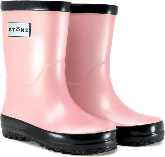 Rain Boots 100% Natural Rubber for Kids Boys & Girls - SAFE No Chemicals Summer Fall Lining Insert Toddler Children, Metallic Pink, 8T