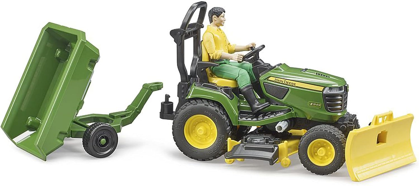 62104 - Bworld John Deere Lawn Tractor with Trailer & Gardener - 1:16 Tractor Lawn Mower Trailer Agriculture Farm Man Toy Figure Worker Farmer Farmer Set
