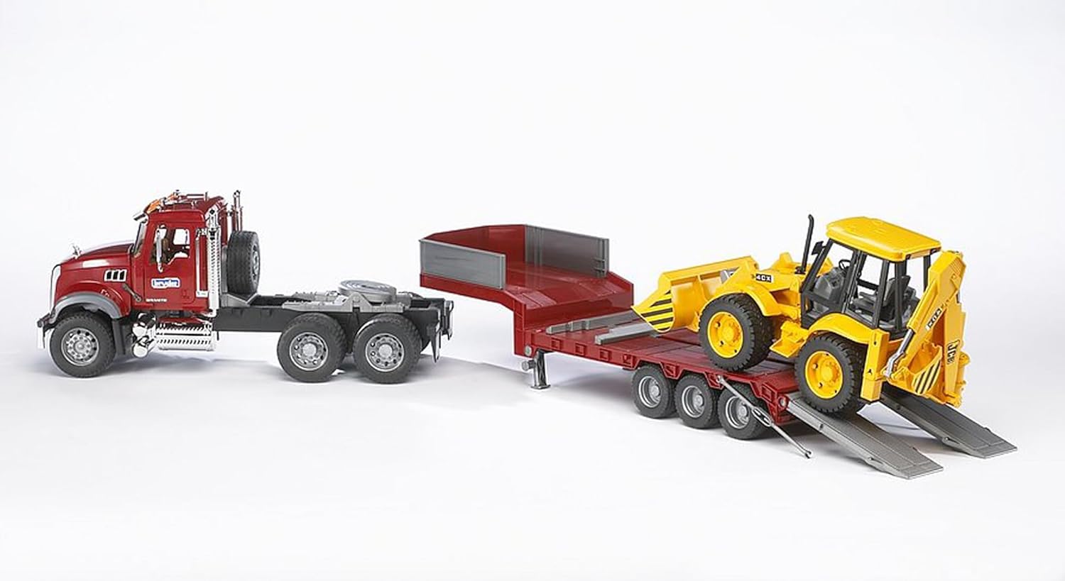 02813 Mack Granite Flatbed Truck with JCB Loader Backhoe