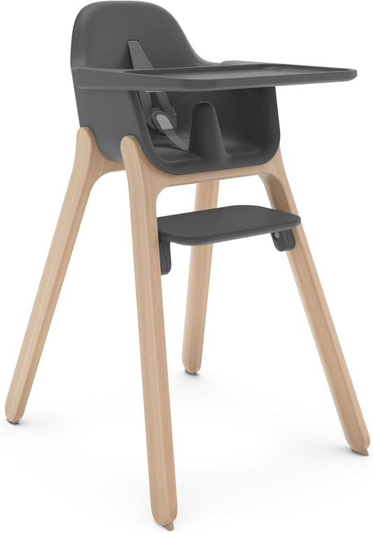 Ciro High Chair/Sleek, Easy-To-Clean Design/Perfect-Fit Tray to Bring Baby to Table/Patent-Pending Harness/Dual-Position, 180-Degree Rotating Footrest/Jake (Charcoal/Rubberwood)