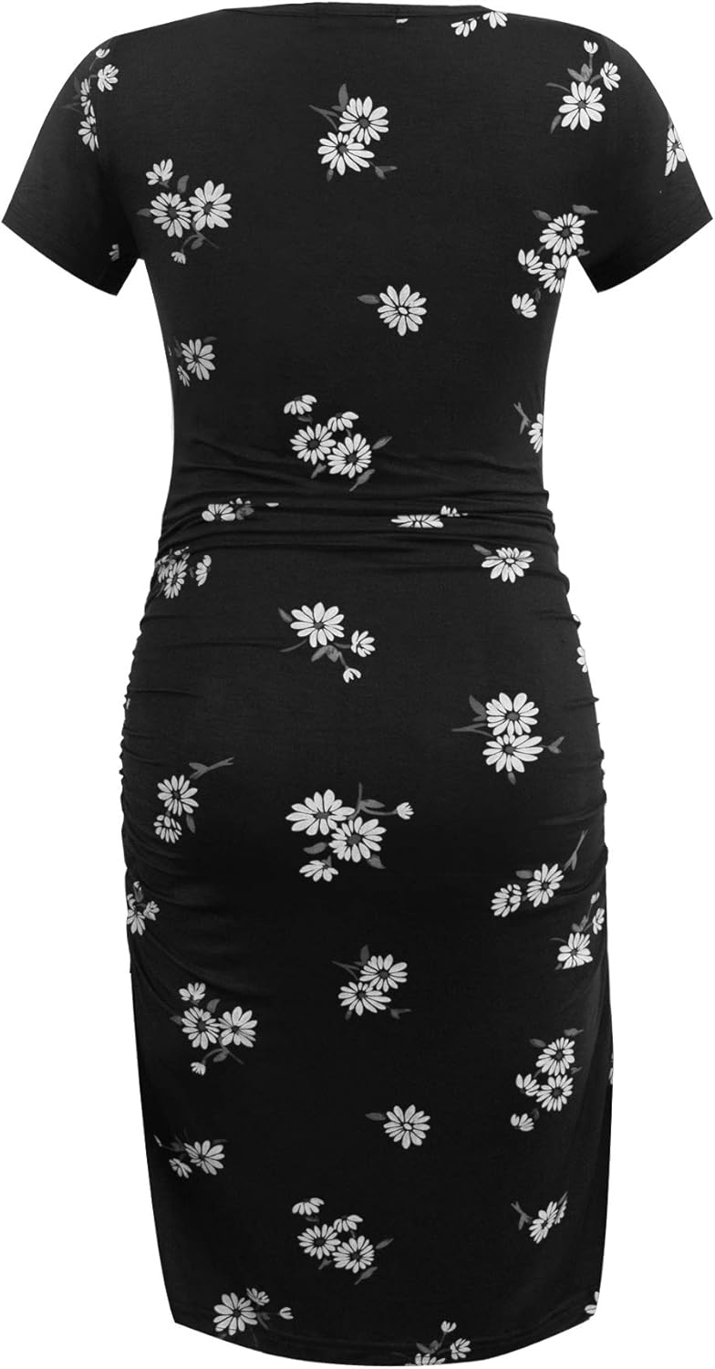Women'S Short Sleeve Maternity Dress Side Ruched Pregnancy Clothes