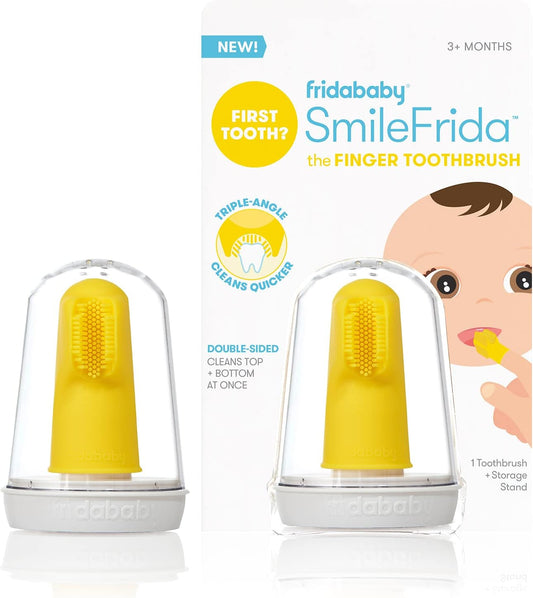 Fridababy Baby'S First Toothbrush with Case, Silicone, Bpa-Free - Smilefrida the Finger Toothbrush by Fridababy, Cleans Teeth and Gums with Double-Sided Brush for Babies 3 Months and Up