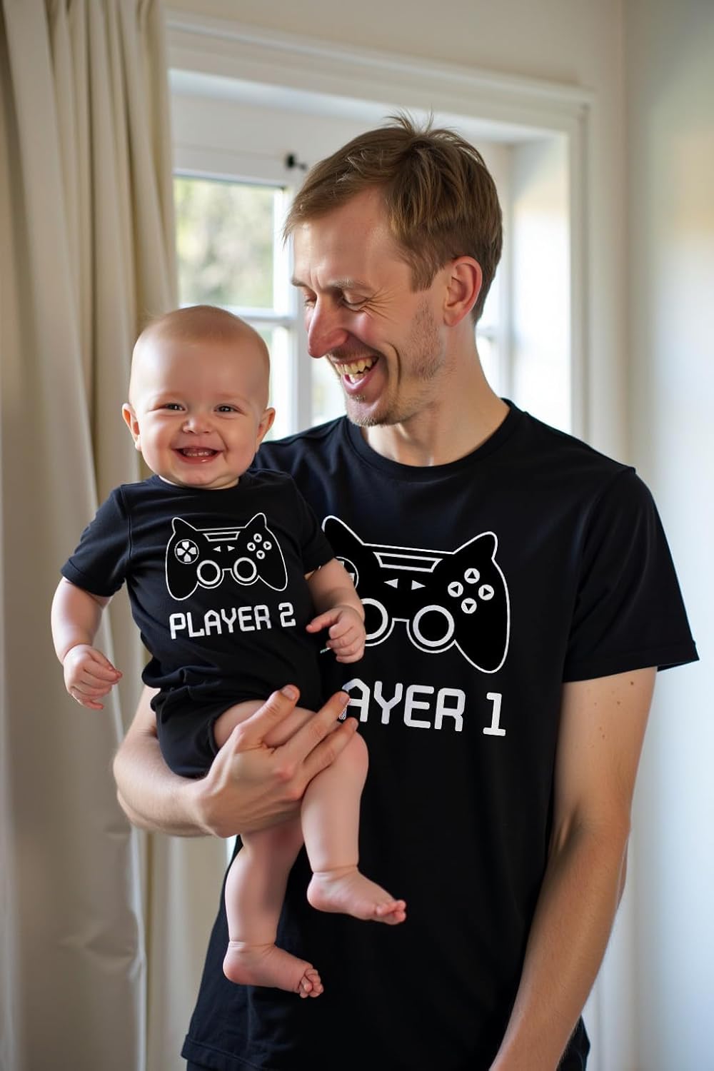 Gamer Dad and Baby Matching Outfits Player 1 and Player 2 Shirts Fathers Day Outfit Gift for Newborn & Dads