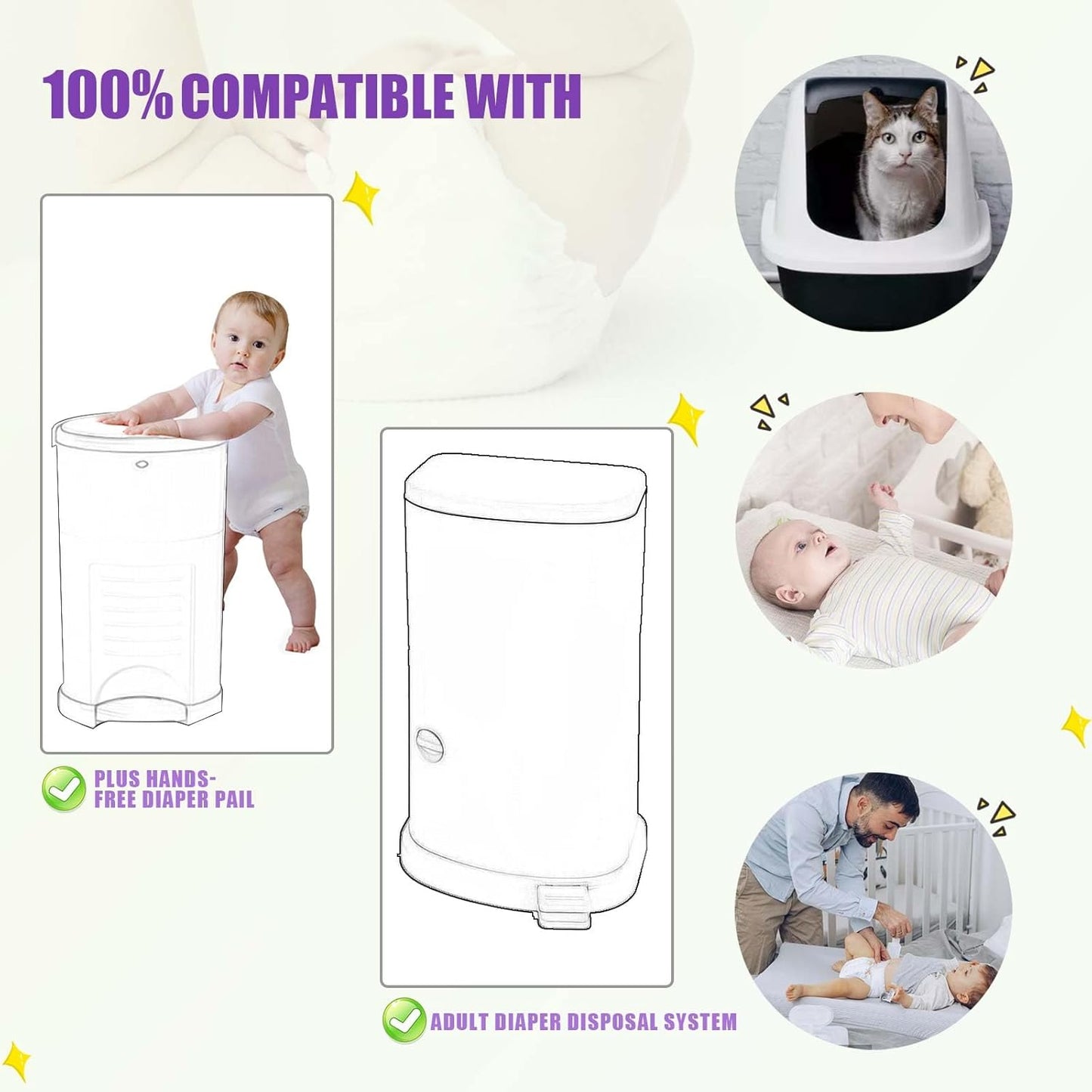 Diaper Pail Refills Increased12% Length Compatible with Dekor plus Diaper Pails Lavender Scent Holds up to 2552 Diapers (4 Pack)