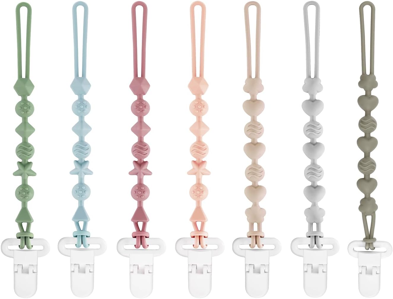 7 Pack Silicone Pacifier Clips, Baby Soother Clips with One Piece Design for Boys & Girls, Baby Pacifier Holder Clips for Teething Toys