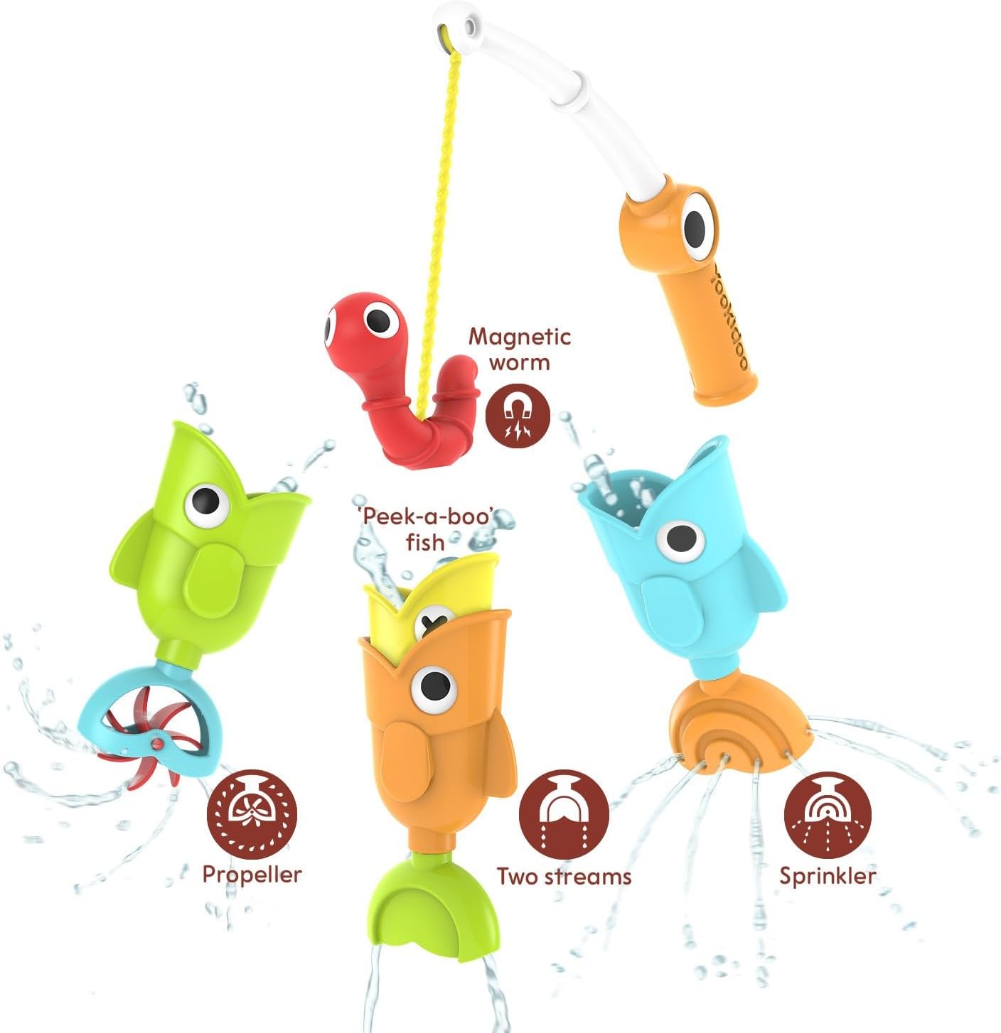 Fishing Bath Toy - 4-Piece Set with 3 Magnetic Fish, Each Offering Unique Actions - Perfect for Swimming Pool or Bathtub Fun for Ages 2+ ( Close Box)