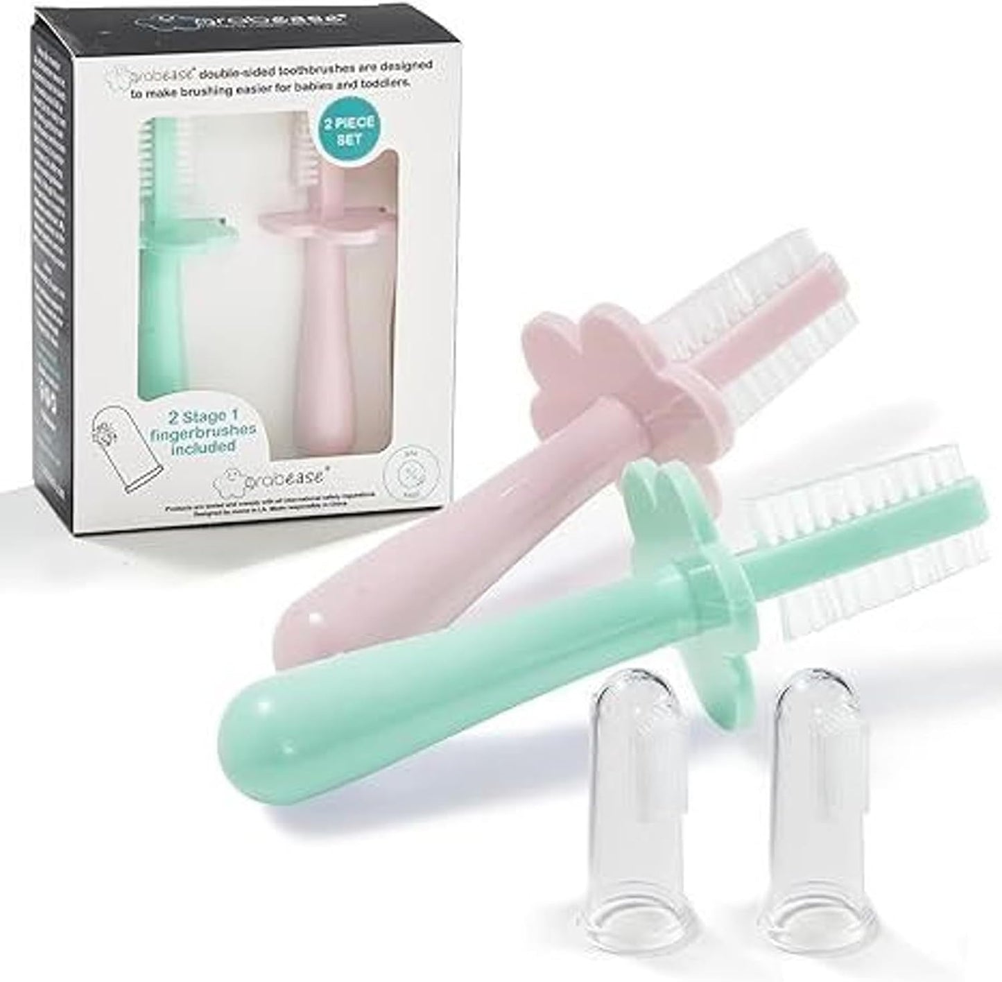 Baby Toothbrush Double Sided - Training Finger Toothbrush for Toddler Infant, Bpa-Free & Phthalate-Free for Baby & Toddler, 2 Pack, Mint and Blush