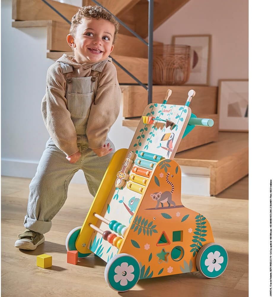 - Tropik - Multi-Activity Trolley - Walker with Blocks - Wooden Pull-Along Cart - Early-Learning - from 18 Months - Multilingual - 382698.