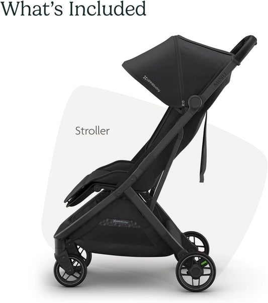 Minu V3 Travel Stroller | Lightweight + Compact Design | One-Hand Fold + Unfold | from Birth + Overhead Compatible | Jake (Charcoal/Carbon Frame/Black Leather)