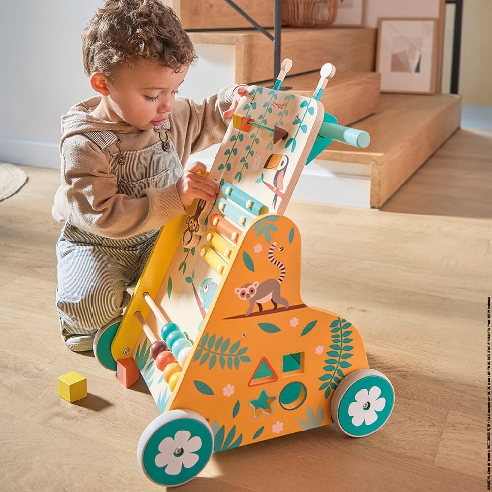- Tropik - Multi-Activity Trolley - Walker with Blocks - Wooden Pull-Along Cart - Early-Learning - from 18 Months - Multilingual - 382698.