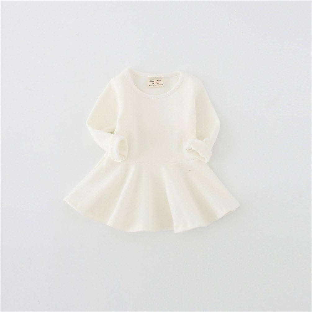 Toddler Baby Girls Long Sleeve Cotton Dress Solid Ruffle Peplum Tops
