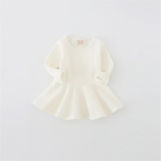Toddler Baby Girls Long Sleeve Cotton Dress Solid Ruffle Peplum Tops