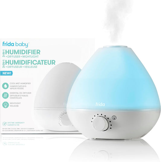 3-In-1 Cool Mist Humidifier for Baby with Diffuser + Nightlight, Baby Humidifier for Bedroom, Nursery + Large Rooms, Quiet, Auto Shut Off, Runs +24Hrs