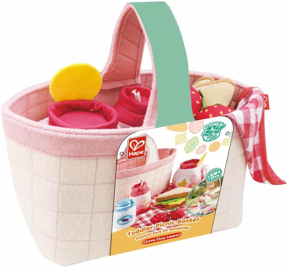 Picnic Playset| 12 Pcs Soft Indoor and Outdoor Pretend Food Toy for Toddlers, Pink
