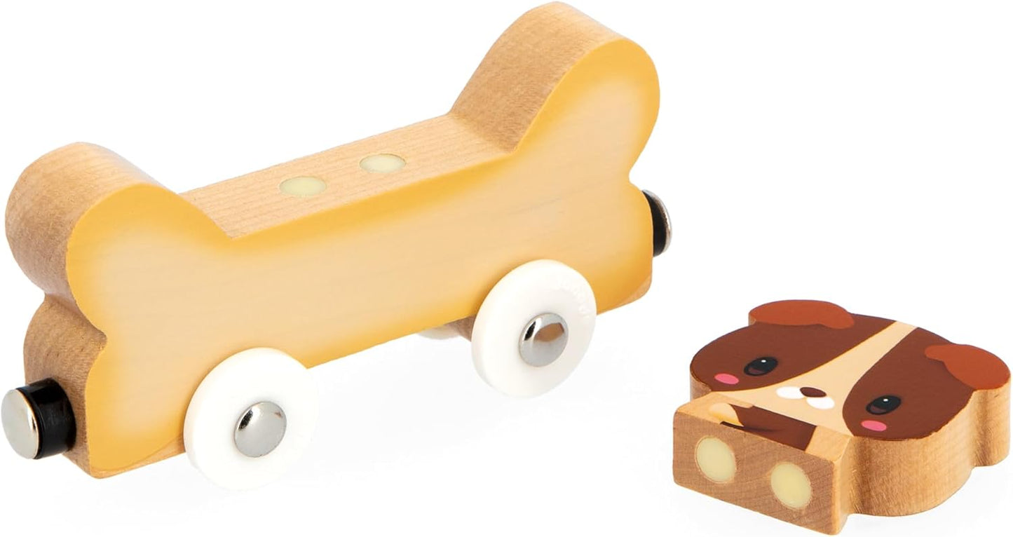 - Magnetic Pets - Includes 3 Wooden Animals and 3 Cars - Connets to Make a Small Train - Educational Early-Learning - for Children from 18 Months Old and up - Multilingual - J03315