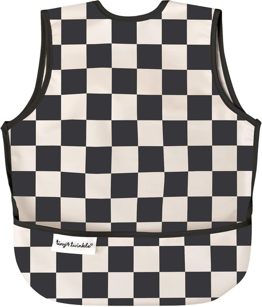 Mess Proof Baby Bib Waterproof Toddler and Baby Apron Bib Machine Washable Black Checkers
