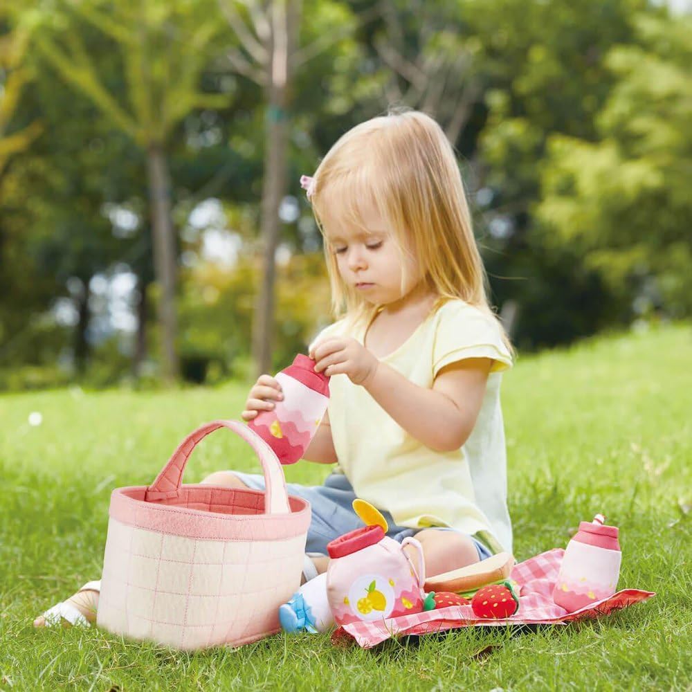 Picnic Playset| 12 Pcs Soft Indoor and Outdoor Pretend Food Toy for Toddlers, Pink