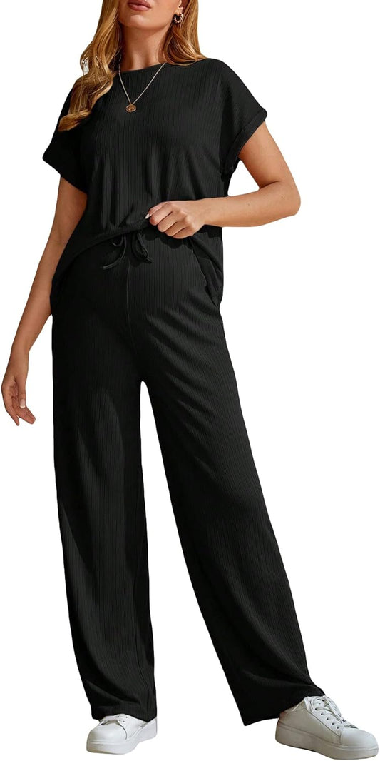 Women'S Maternity 2 Pieces Pajamas Short Sleeve T-Shirt Top and Pants Outfits Tracksuit Set