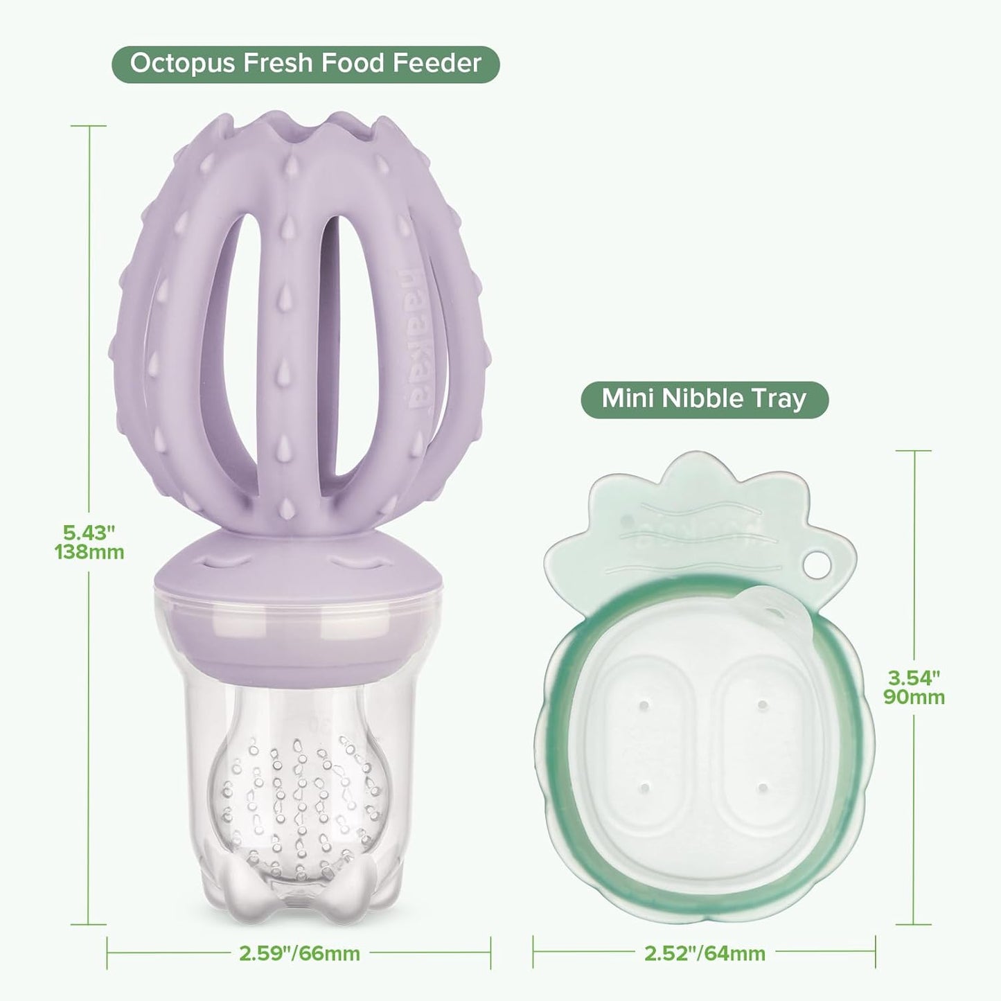 Octopus Baby Fruit Food Feeder & Mini Freezer Nibble Tray Combo, Breastmilk Popsicle Molds for Cooling Relief, BPA Free Silicone Feeder for Safe Infant Self Feeding, 4 Month+ (Lavender)