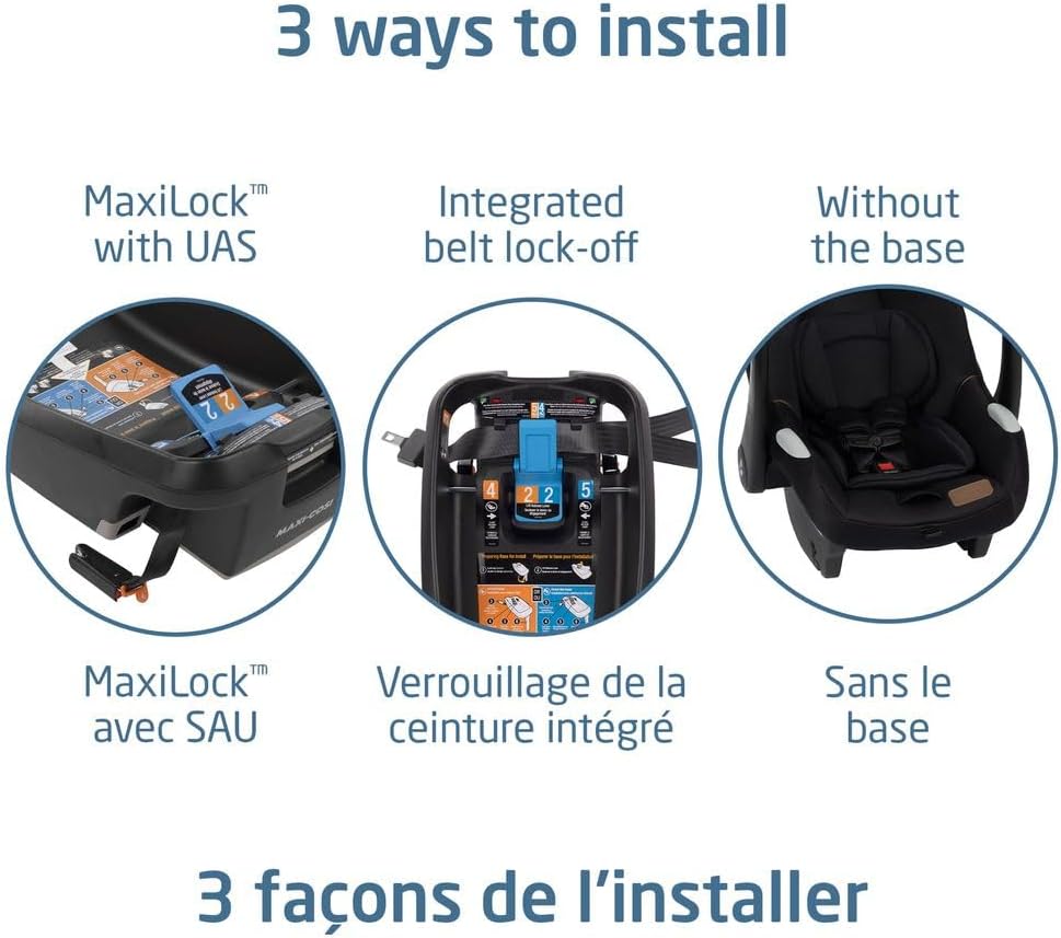 Mico Luxe+ Infant Car Seat, Lightweight, Easy Install with Maxilock™ Technology, Washable Seat Cover, Climaflow™ Ventilation, Side Impact Protection, Ecocare Fabrics, Designer Black