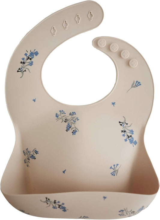 Silicone Baby Bib | Adjustable Fit Waterproof Bibs (Lilac Flowers)