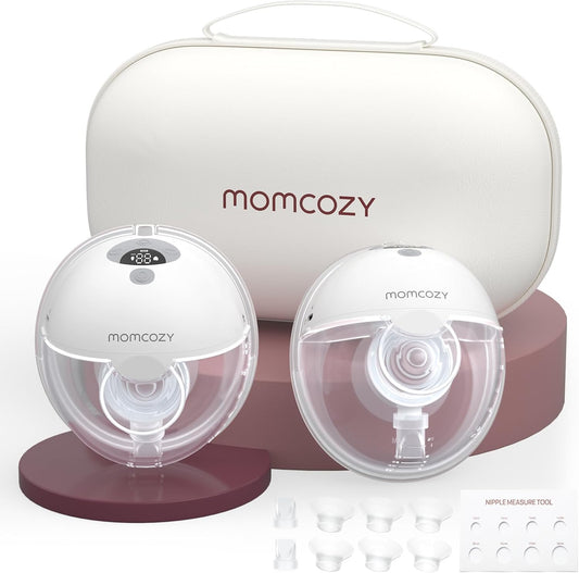M5 Hands-Free Wearable Breast Pump, Double-Sealed Flange for Baby-Like Comfort, 3 Modes & 9 Suction Levels, Portable Electric Pump – 24Mm, 2-Pack, Gray