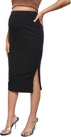 Women'S Maternity Ribbed Knit High Waist Slit Hem Solid Pregnancy Midi Skirt