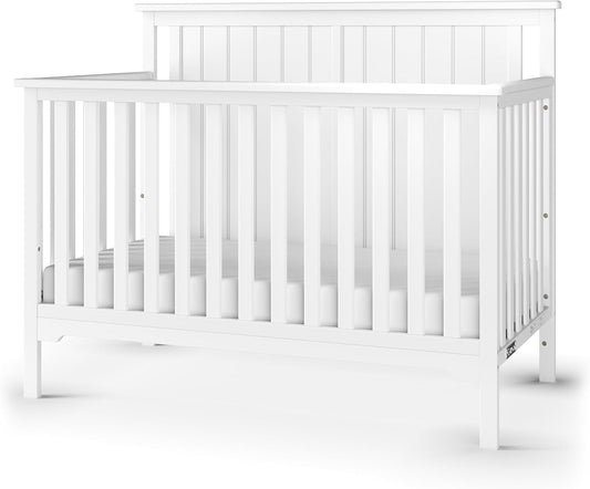 Cottage Flat Top 4 in 1 Convertible Crib, Converts from Crib to Toddler Bed, Daybed and Full-Sized Bed, Fits Standard Crib Mattress (Matte White)