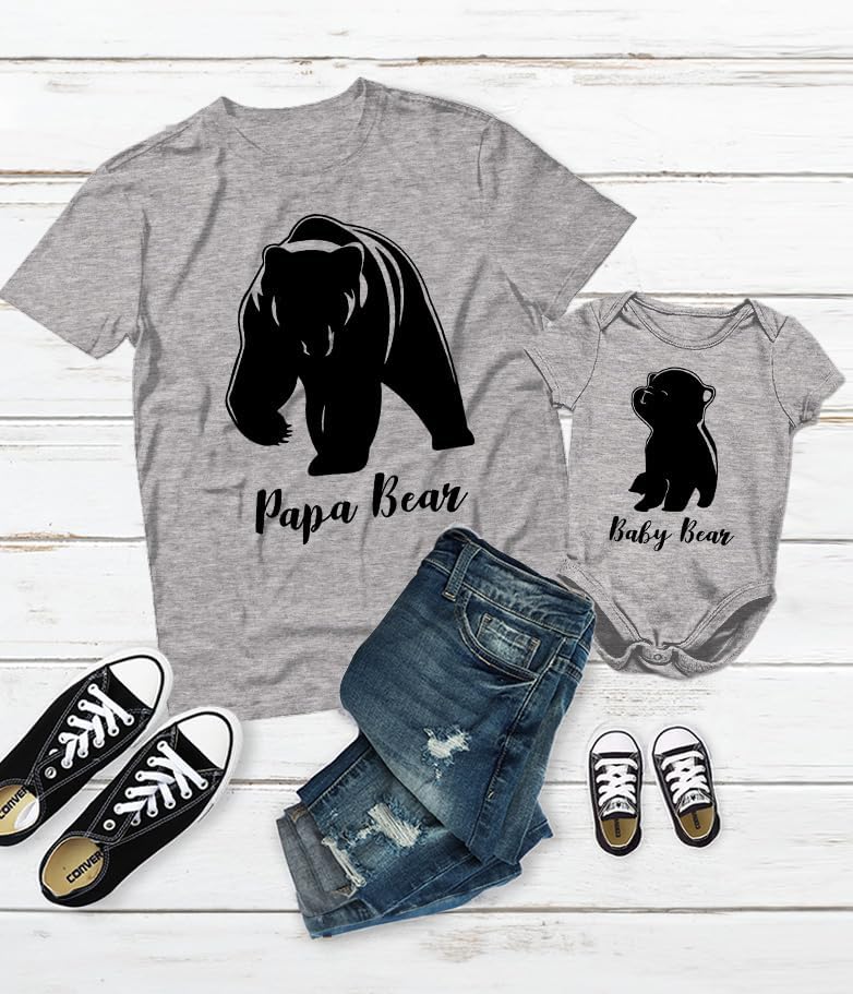 Papa & Baby Bear Dad and Son Daughter Matching Shirts Fathers Day New Dads Gift Father and Infant Shirt Set Dad Gray Large/Baby Gray 6M (3-6M)