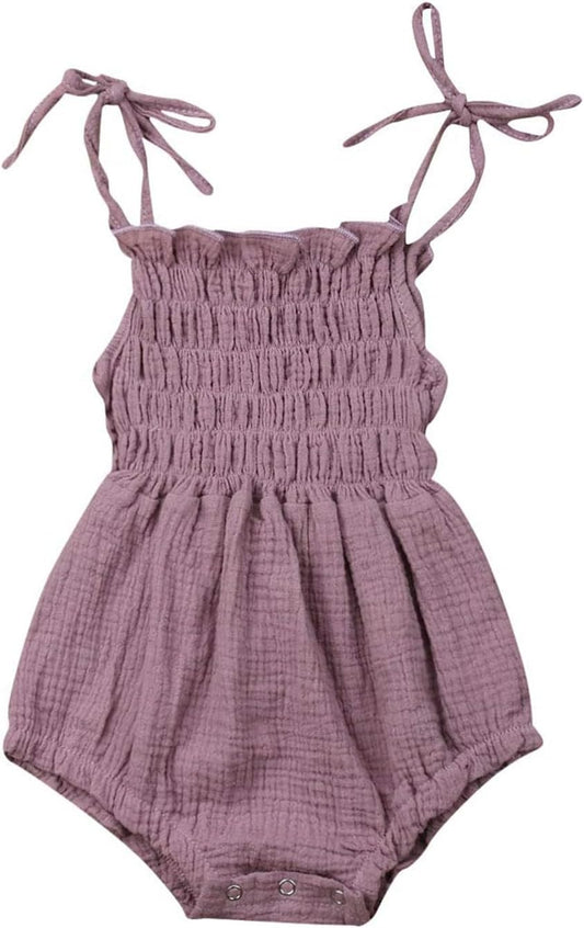 Newborn Baby Girl Clothes Summer Adjustable Straps Romper Dress Cotton Linen One Piece Photoshoot Birthday Outfit