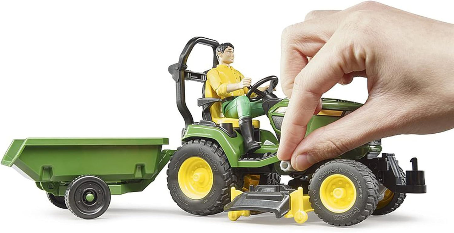 62104 - Bworld John Deere Lawn Tractor with Trailer & Gardener - 1:16 Tractor Lawn Mower Trailer Agriculture Farm Man Toy Figure Worker Farmer Farmer Set