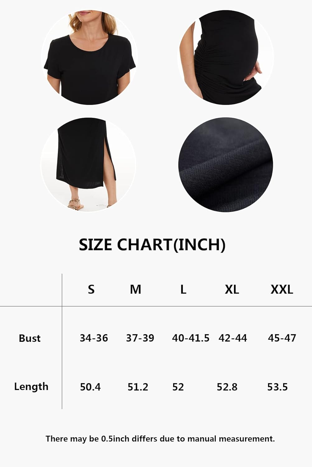 Women'S Long Maternity Dress Short Sleeve Split Ruched Pregnancy Clothes