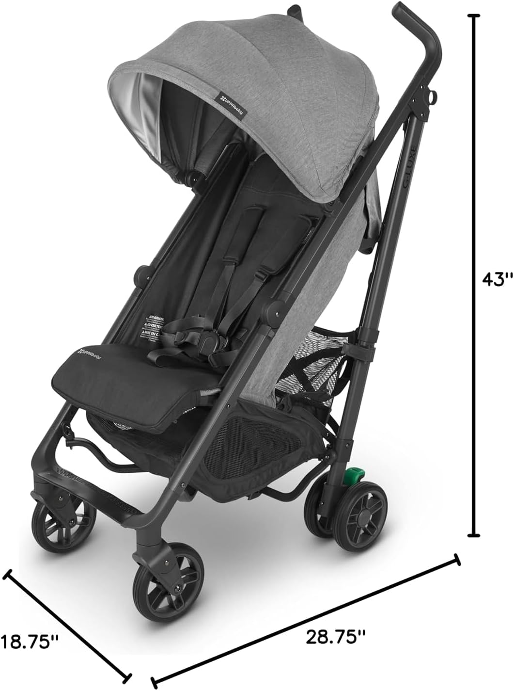 G-Luxe Umbrella Stroller/Lightweight Design for Easy Travel/One-Step Fold + Recline/Xl Basket + Canopy/Cup Holder Included/Greyson (Charcoal Mélange/Carbon Frame)