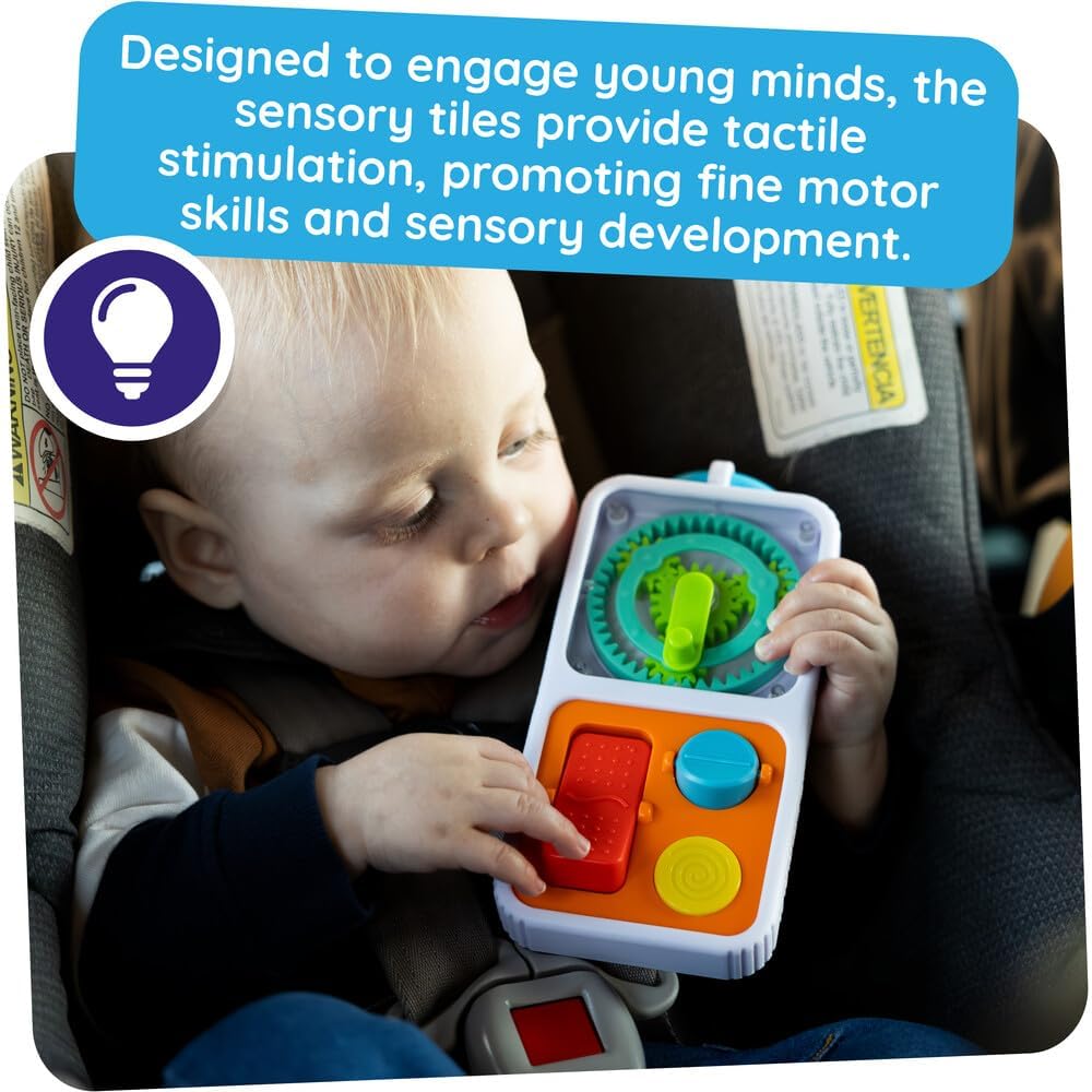 Playtab Go, Portable Sensory Activity Board with a Clip Ring to Attach to Diaper Bags for Babies and Toddlers Ages 12 Months+