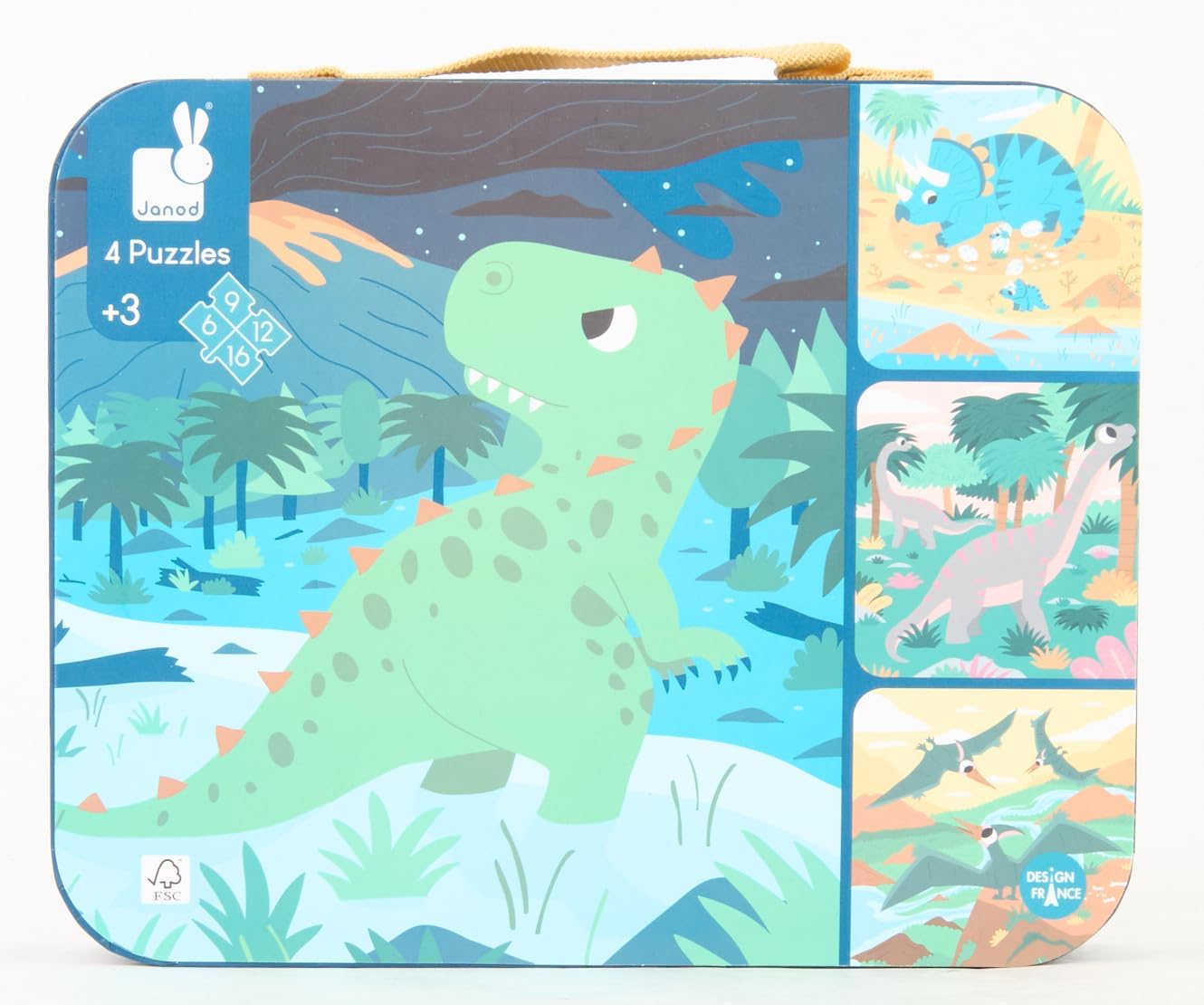 • 4 Progressive Difficulty Dinosaurs Jigsaw Puzzle • 6, 9, 12, 16 Pieces • 20 X 20 Cm Cardboard Puzzle • Educational Toys Gift for Kids Boys and Girls 2-4 Years • J02657