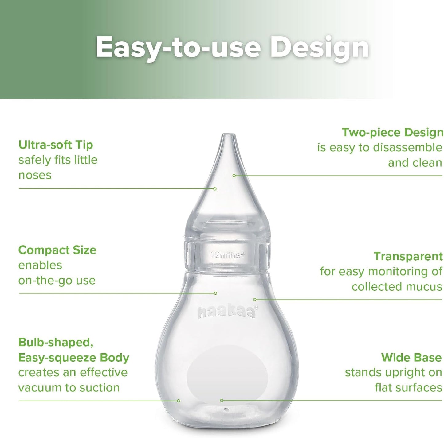 Silicone Baby Nasal Aspirator | Easy-Squeeze Nose Bulb Syringe | Baby Nose Cleaner , 12M+ Infant &Toddler - BPA Free Silicone