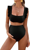 Women'S 2 Piece Maternity Bikini Sets Square Neck High Waist Swimsuit Summer Casual Bathing Suit