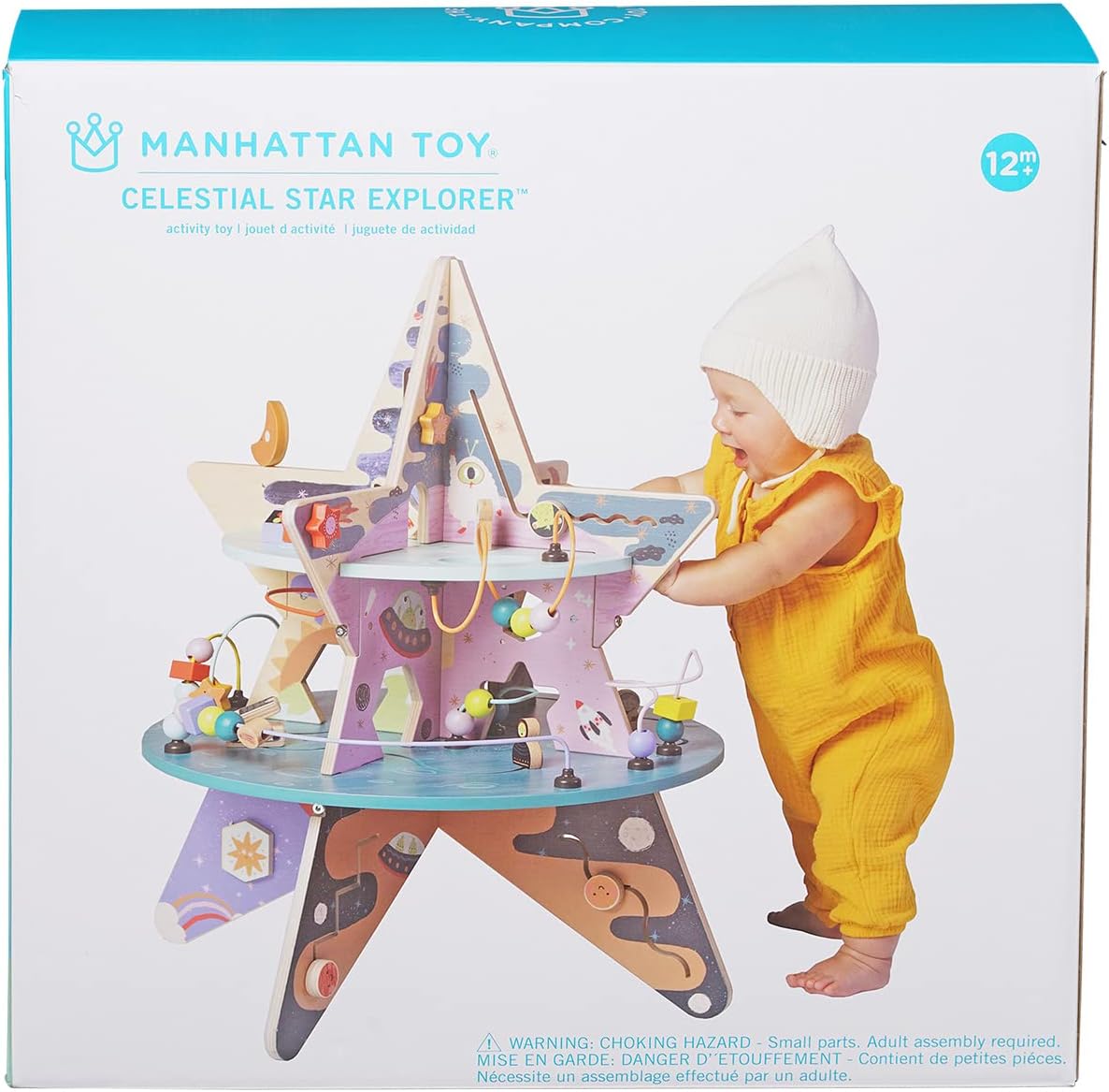Double-Decker Celestial Star Explorer Wooden Activity Center with Shape Gliders, Spinners, Bead Runs & Alluring Artwork