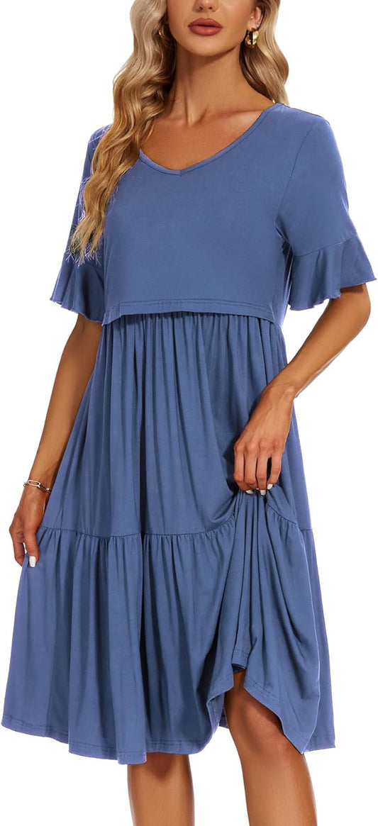 Women'S Nursing Dress Short Sleeve Maternity Breastfeeding Clothes