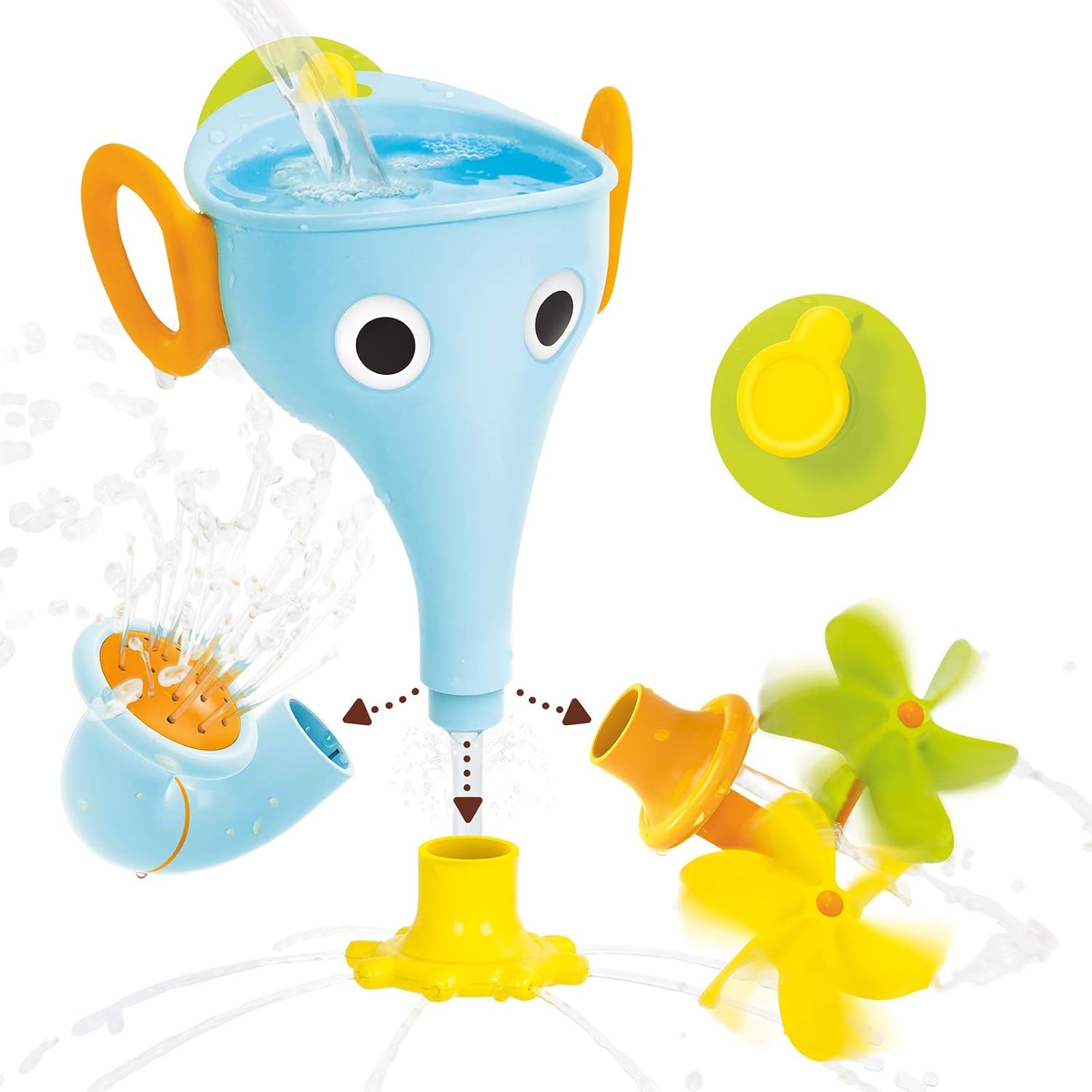 Funelefun Fill ‘N’ Sprinkle Bath Toy. an Elephant Trunk Funnel Toddlers Play with 3 Interchangeable Trunk Accessories That Spins, Twist and Sprinkle, Promotes Kids Stem-Based Learning. (Blue)
