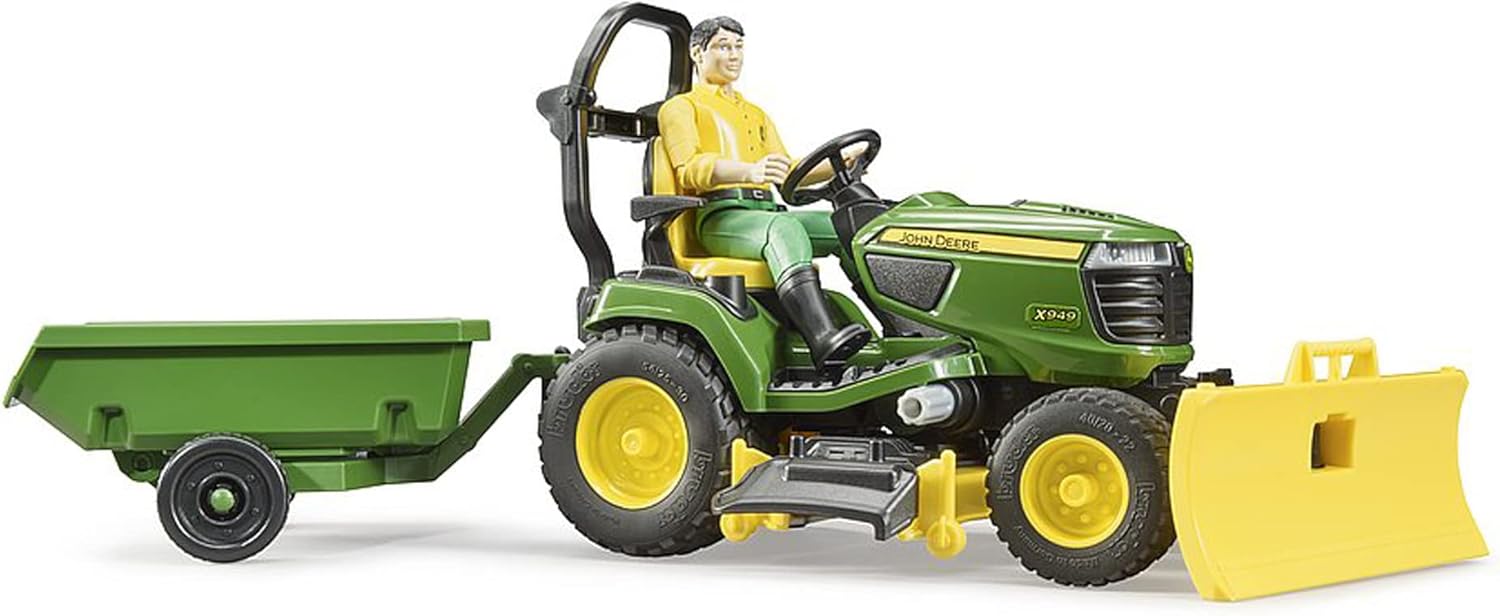 62104 - Bworld John Deere Lawn Tractor with Trailer & Gardener - 1:16 Tractor Lawn Mower Trailer Agriculture Farm Man Toy Figure Worker Farmer Farmer Set