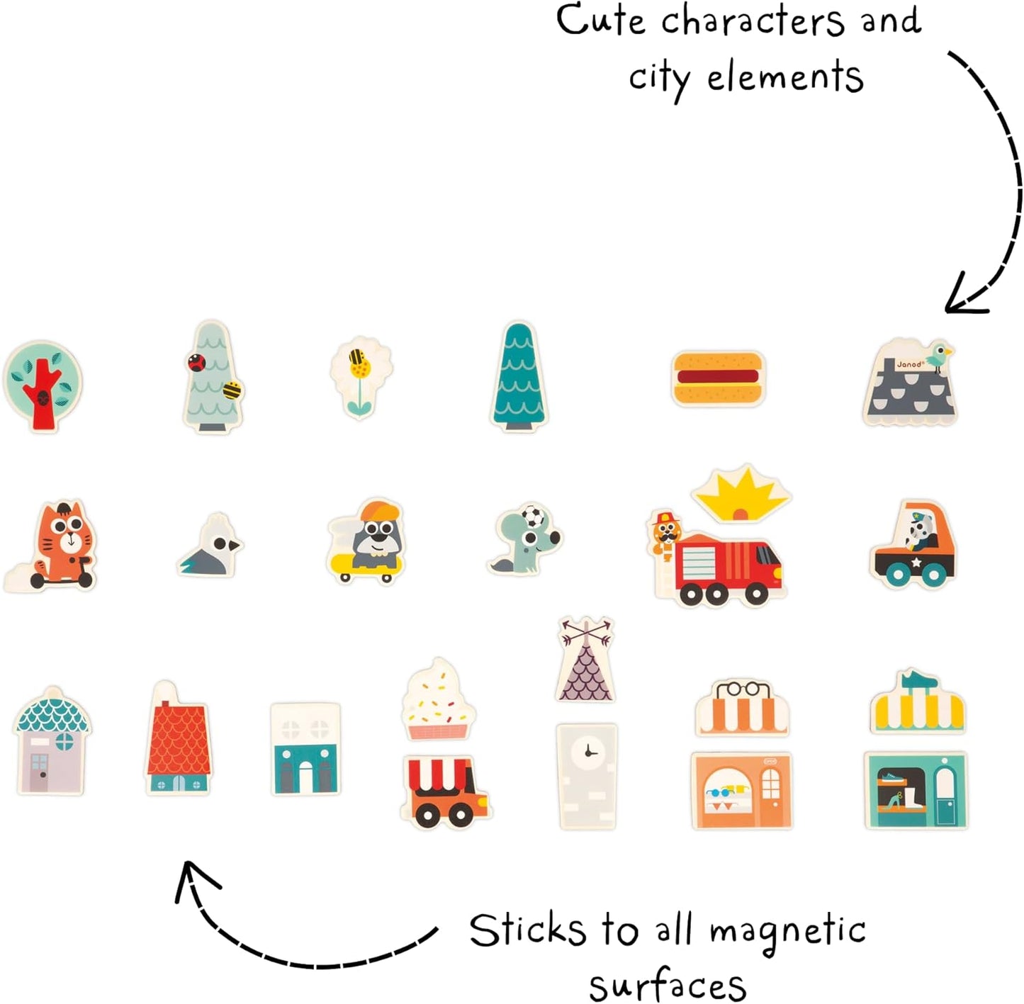 - City Magnets - 24 Wooden Pieces - City FSC - Educational Game Accessories for Board from 24 Months - Multilingual - J09642