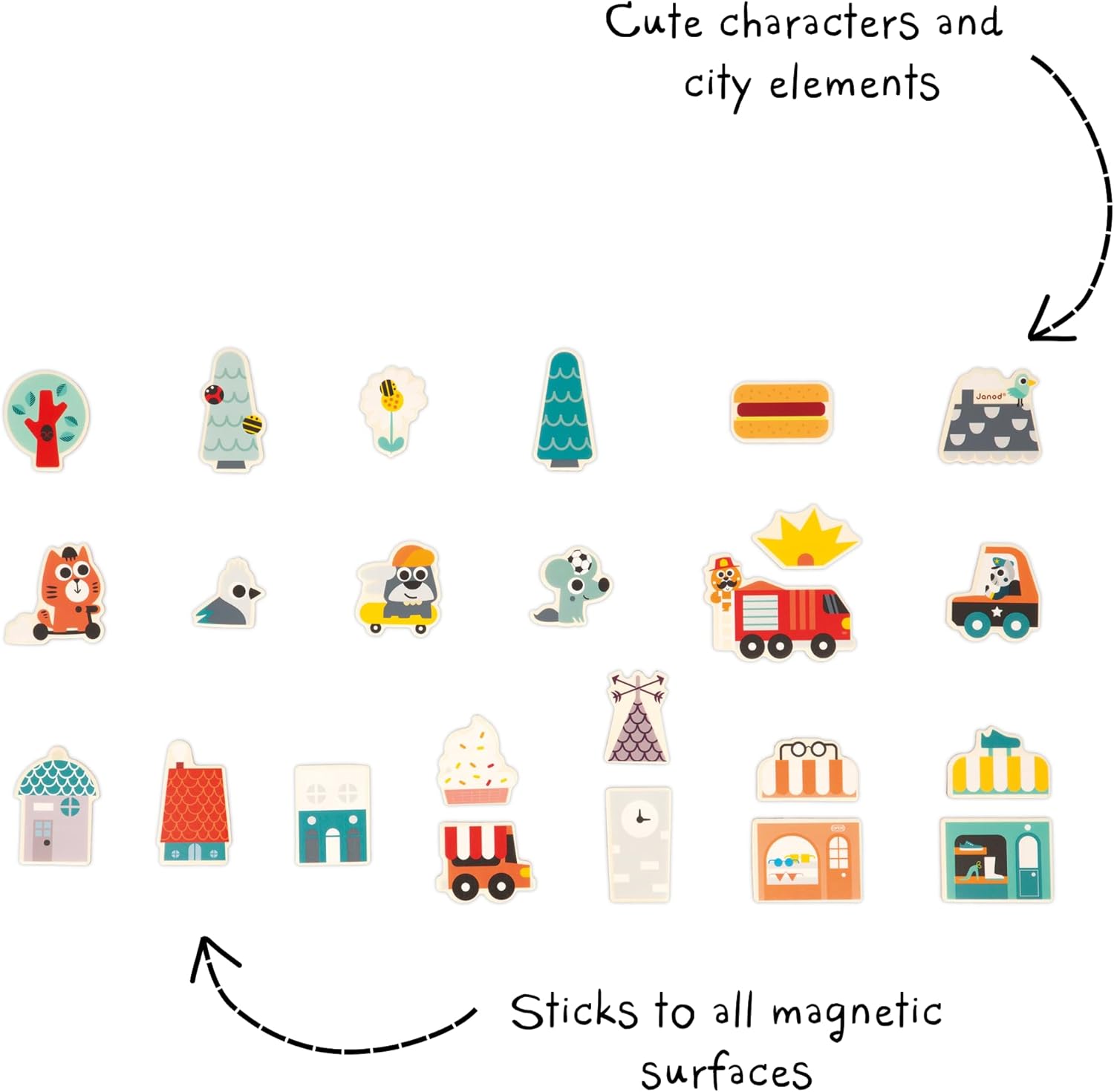- City Magnets - 24 Wooden Pieces - City FSC - Educational Game Accessories for Board from 24 Months - Multilingual - J09642
