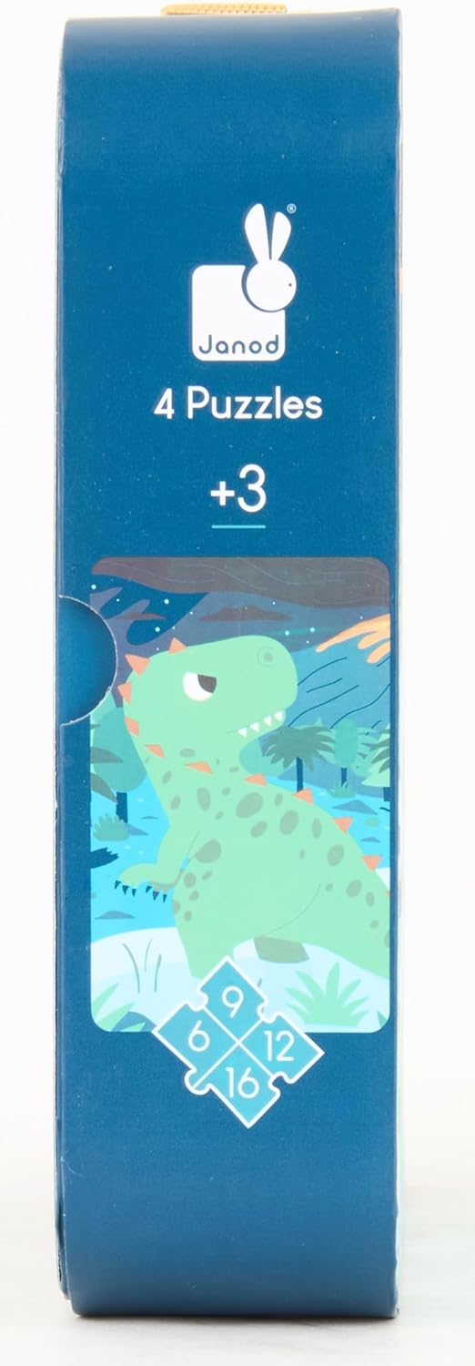 • 4 Progressive Difficulty Dinosaurs Jigsaw Puzzle • 6, 9, 12, 16 Pieces • 20 X 20 Cm Cardboard Puzzle • Educational Toys Gift for Kids Boys and Girls 2-4 Years • J02657